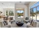 Bright living room featuring modern furniture and an incredible view of the outdoor pool at 19910 N 84Th St, Scottsdale, AZ 85255