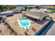 Aerial view of a backyard pool and patio surrounded by a fence at 2037 E Riviera Dr, Tempe, AZ 85282