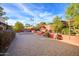 Large private backyard featuring mature trees and a brick-paved area for relaxation and entertainment at 6720 E Phelps Rd, Scottsdale, AZ 85254