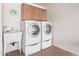 Convenient laundry room with washer, dryer, and storage cabinets at 17802 N Bridle Ln, Surprise, AZ 85374