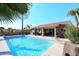 Sparkling pool with a covered patio and lush landscaping at 4741 S Desert Dawn Dr, Gold Canyon, AZ 85118