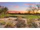 Serene backyard view of a golf course landscape and desert plants at sunset at 7500 E Boulders Pkwy # 11, Scottsdale, AZ 85266