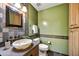 Stylish bathroom with stone sink, green walls and mosaic tile at 7500 E Boulders Pkwy # 11, Scottsdale, AZ 85266