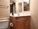 Bathroom features wood vanity and large mirror at 19002 N Signal Butte Cir, Sun City, AZ 85373