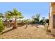 Landscaped backyard with gravel, a palm tree, and patio seating at 19751 N Desert Song Way, Surprise, AZ 85374