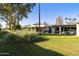 Landscaped backyard with grassy area and palm trees at 633 S 77Th St, Mesa, AZ 85208