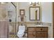 Bathroom with walk-in shower, granite vanity, and tile flooring at 11890 N 118Th St, Scottsdale, AZ 85259