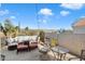 Outdoor patio featuring desert landscape, cozy furniture with throw pillows and string lights at 17318 E Quail Ridge Dr, Fountain Hills, AZ 85268