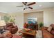 Relaxing living room with leather furniture and a large flat-screen TV at 23313 N De La Guerra Ct, Sun City West, AZ 85375