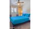 Bedroom with teal bedding and ceiling fan at 2524 S El Paradiso Dr # 70, Mesa, AZ 85202