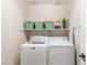 Laundry room with washer, dryer, and shelving at 29405 W Columbus Ave, Buckeye, AZ 85396