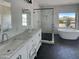 Modern bathroom with double vanity, large shower, and soaking tub at 16414 N 48Th Way, Scottsdale, AZ 85254