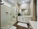 Beautiful bathroom with a walk-in shower, white vanity, and modern design elements at 23448 N 76Th Pl, Scottsdale, AZ 85255