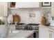 Close-up of a stylish kitchen with a professional-grade range and marble backsplash at 8119 E Foothills Dr, Scottsdale, AZ 85255