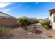 Private backyard featuring decorative rock landscaping, mature bushes and trees, and block wall fence at 1081 W Brangus Way, San Tan Valley, AZ 85143