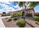 Landscaped front yard with gravel, bushes, palm tree and a stucco house at 1081 W Brangus Way, San Tan Valley, AZ 85143