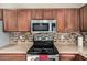 Close up of kitchen with stainless steel appliances, tile backsplash and cooktop range at 5603 W Bluefield Ave, Glendale, AZ 85308