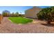 Gravel and lawn backyard with a beautiful fruit tree in bloom at 22477 S 197Th Cir, Queen Creek, AZ 85142