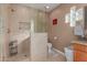 Clean bathroom with walk-in shower and built-in shelves at 8540 E Mcdowell Rd # 55, Mesa, AZ 85207
