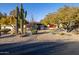 Landscaped front yard with mature trees and a welcoming entrance at 8502 E Country Club Trl, Scottsdale, AZ 85255