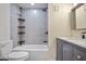 Bathroom featuring updated shower, modern fixtures, and neutral wall colors at 104 N 114Th St, Apache Junction, AZ 85120