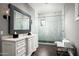 Spa-like bathroom with marble shower and vanity at 21487 N 110Th Pl, Scottsdale, AZ 85255