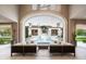 Covered patio overlooking the pool and mountain views at 21487 N 110Th Pl, Scottsdale, AZ 85255