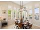 Dining room with wood table and leather chairs, looking out to a patio at 15957 E Ridgestone Dr, Fountain Hills, AZ 85268