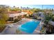 Elevated view of home, pool, and landscape at 22206 N La Senda Dr, Scottsdale, AZ 85255