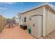 Small backyard with patio, storage shed, and seating area at 111 S Greenfield Rd # 827, Mesa, AZ 85206