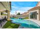 Inviting pool and spa with outdoor dining area at 7439 E Beryl Ave, Scottsdale, AZ 85258