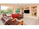Comfortable living area with a red couch and large windows overlooking the backyard at 16019 W Kino Dr, Surprise, AZ 85374