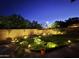 Backyard garden with lush green grass and landscape lighting at 2073 E Wildhorse Dr, Chandler, AZ 85286