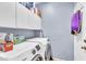 Convenient laundry room equipped with modern washer and dryer units, white cabinets, and ample storage for household essentials at 2865 E Cathy Dr, Gilbert, AZ 85296