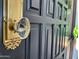 Close up of front door featuring a crystal door knob set in an ornate gold-colored plate at 10120 E Topaz Dr, Scottsdale, AZ 85258