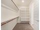 This walk-in closet features a white closet organizer system, and carpeted floors at 18819 W Cholla St, Surprise, AZ 85388