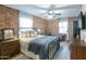 Cozy bedroom with a metal bed frame, exposed brick walls, and ample natural light at 2111 W Mulberry Dr, Phoenix, AZ 85015