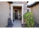 Elegant front entry with stone accents and a decorative door at 26293 W Sierra Pinta Dr, Buckeye, AZ 85396