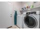 Laundry room with washer, dryer, and storage shelving at 2702 S Joplin --, Mesa, AZ 85209