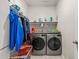 Bright laundry room with washer, dryer, and storage shelves at 3560 N Mia Ln, Casa Grande, AZ 85122