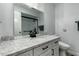 Clean bathroom with white vanity and granite countertop at 16033 N 110Th Ave, Sun City, AZ 85351