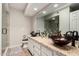 Elegant bathroom with double vanity, large mirror, and walk-in shower at 19127 E Wiki Way, Rio Verde, AZ 85263