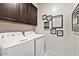 Bright laundry room with washer, dryer, and ample storage at 23393 N 73Rd Way, Scottsdale, AZ 85255