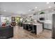 Kitchen featuring an island with barstool seating, modern cabinetry, stainless appliances, and wood flooring at 3036 E Boston St, Gilbert, AZ 85295