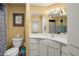 Clean bathroom with a curved vanity and shower at 10377 W White Mountain Rd, Sun City, AZ 85351