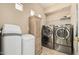 Laundry room with washer, dryer, and built-in shelving at 3236 E Chandler Blvd # 2053, Phoenix, AZ 85048