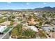 High aerial shot showcasing mature landscaping and diverse architectural home styles in a desert community at 9504 E Sunnyside Dr, Scottsdale, AZ 85260