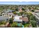 Overhead view of a home with a private pool, lush landscaping, and a tile roof in a quiet residential area at 9504 E Sunnyside Dr, Scottsdale, AZ 85260