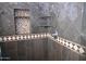 Shower has tiled walls, soap/shampoo niche and decorative border at 4114 S Sawmill Rd, Gilbert, AZ 85297