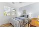 Bedroom with blue accent wall, two windows and wood floors at 17763 N 93Rd Way, Scottsdale, AZ 85255